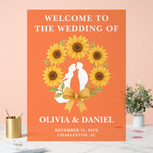 Rustikale Goldene Sonnenblume Hochzeit im Herbst W Acrylschild (Hochzeit)