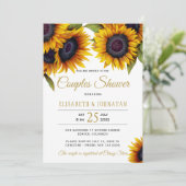 Rustikale goldene Sonnenblumen Elegantes Paar Dusc Einladung (Stehend Vorderseite)