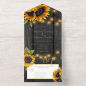 Rustikale goldene Sonnenblumen Holz Hochzeitgold-F All-in-One-Einladung (Innenseite)