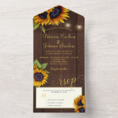 Rustikale goldene Sonnenblumen Holzleuchten Hochze All In One Einladung (Innen Boden)