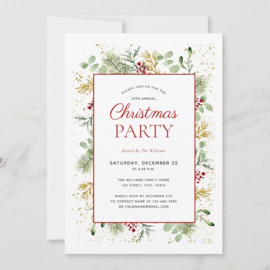 Rustikale Goldene Winter Grüne Feier Einladung (Vorderseite)