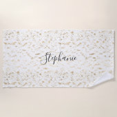 Rustikale goldfarbene Muster Monogram White Glitte Strandtuch (Vorderseite)