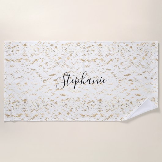 Rustikale goldfarbene Muster Monogram White Glitte Strandtuch (Vorderseite)
