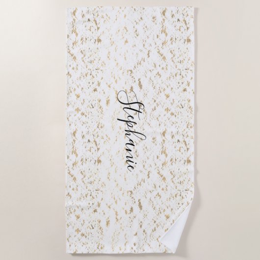 Rustikale goldfarbene Muster Monogram White Glitte Strandtuch (Vorderseite)