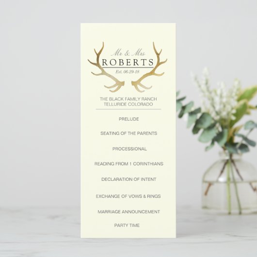 Rustikale Goldfeinde | Elegante Wedding Rackcard Programm (Stehend Vorderseite)