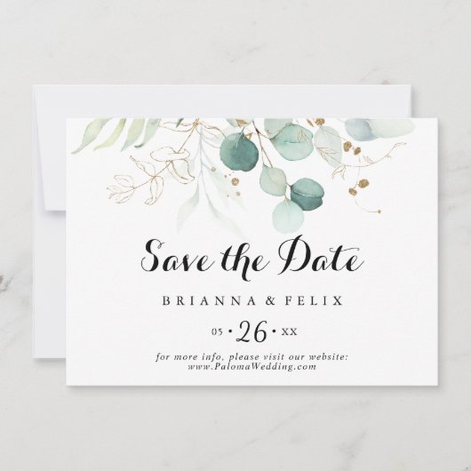 Rustikale Goldflorenkalligraphie Horizontal Weddin Save The Date (Vorderseite)