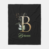 Rustikale Goldfolie B Monogramm Grüne Eukalyptus Fleecedecke (Vorderseite)