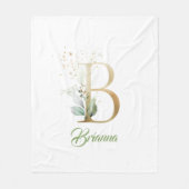 Rustikale Goldfolie B Monogramm Grüne Eukalyptus  Fleecedecke (Vorderseite)
