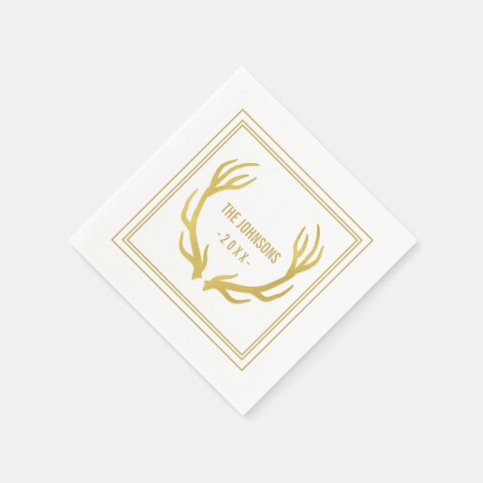 Rustikale Goldkläger Hochzeitspapier Napkin | Weiß Serviette (Ecke)