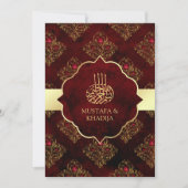Rustikale Goldmaroon Red Damask muslimische Hochze Einladung (Vorderseite)
