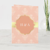 Rustikale Goldpastel Peach Damask muslimische Hoch Einladung (Rückseite)