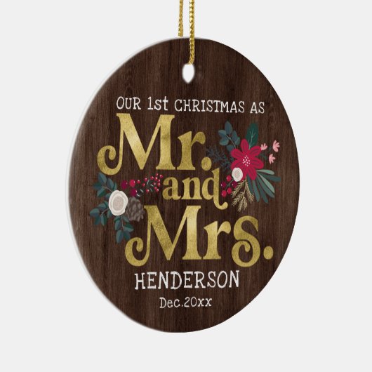 Rustikale Goldtypografie 1. Weihnachtsmr und mrs c Keramik Ornament (Rechts)