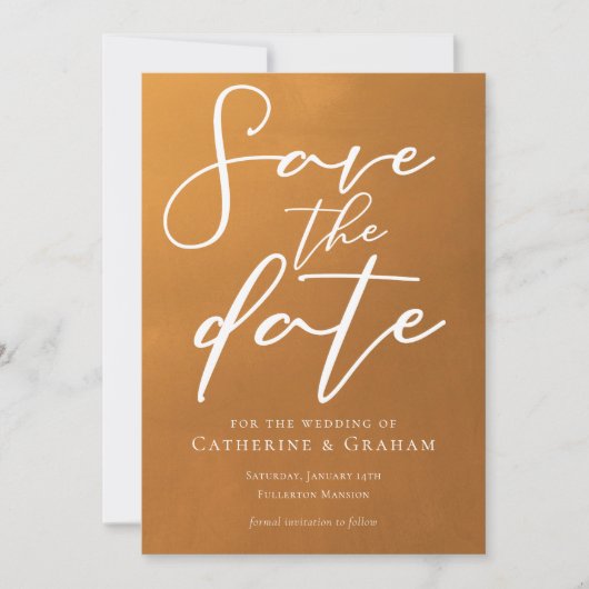 Rustikale Goldtypografie Erde Tone Trendy Fall Save The Date (Vorderseite)