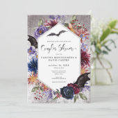 Rustikale gotische Farben Halloween Paare Dusche Einladung (Stehend Vorderseite)