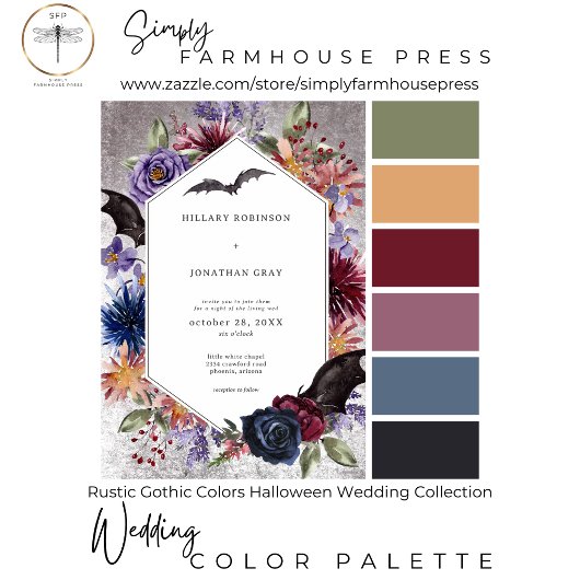 Rustikale gotische Farben Halloween QR Code All In One Einladung