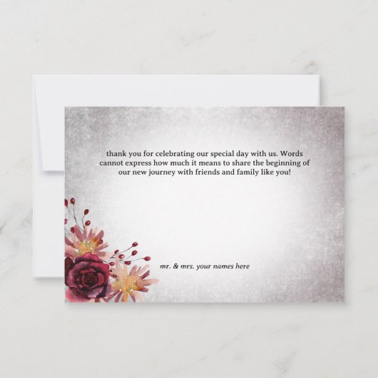 Rustikale gotische Hochzeit Dankeskarte (Rückseite)