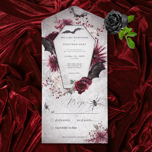 Rustikale gotische schwarze Burgunder-Hochzeit kei All In One Einladung