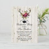 Rustikale Graduierungspartei Blumenantler Stag Ein Einladung (Stehend Vorderseite)