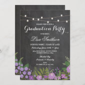 Rustikale Graduierungspartei Chalk Lilac Blume Blu Einladung (Vorne/Hinten)