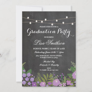 Rustikale Graduierungspartei Chalk Lilac Blume Blu Einladung