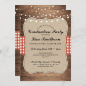 Rustikale Graduierungspartei Roter Karo Holz Einla Einladung (Vorne/Hinten)