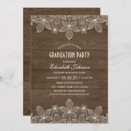 Rustikale Graduierungspartei Wood Lace Pearl Grad Einladung