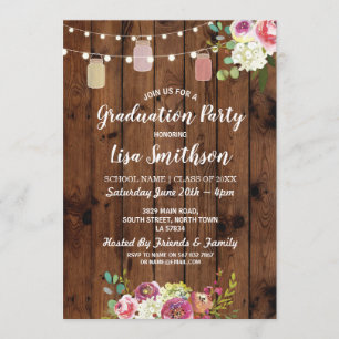 Rustikale Graduierungsparty Jars Wood Blume laden  Einladung