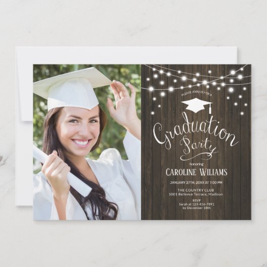 Rustikale Graduierungsparty mit Einladung zum Foto (Vorderseite)