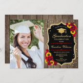 Rustikale Graduierungsparty mit Foto - Sonnenblume Einladung (Vorne/Hinten)