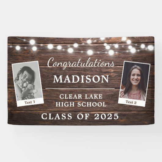 Rustikale Graduierungsparty Moderne Holzreihenleuc Banner (Horizontal)