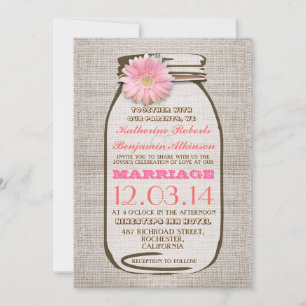Rustikale Grasmauer-Krug-Rosa-Gerbera-Hochzeit Einladung