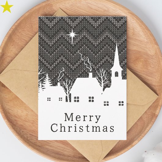 Rustikale graue Argyll-Strick-Weihnachtsdorf Karte