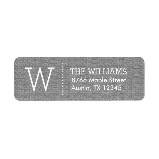Rustikale graue Burlap Monogram-Rücksendeadresse (Vorne)