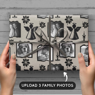 Rustikale graue gestempelter Engel 3 Familienfoto Geschenkpapier