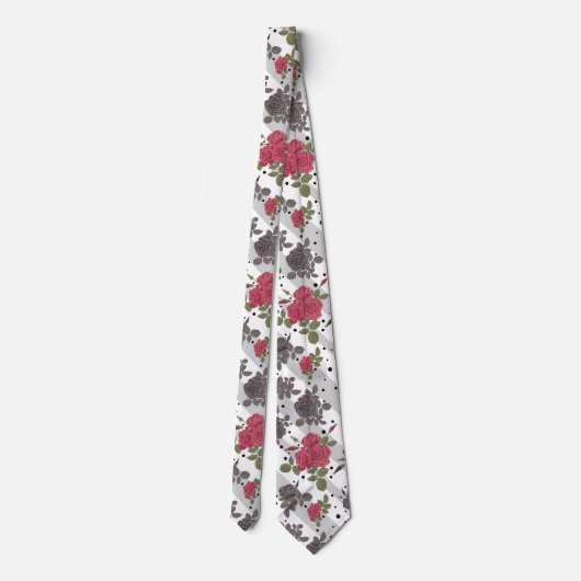 Rustikale, graue, gestreifte Blume rote Rosen Krawatte (Rückseite)