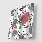 Rustikale, graue, gestreifte Blume rote Rosen Quadratische Wanduhr (Winkel)