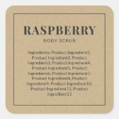 Rustikale graue Grenzliste der Inhaltsstoffe Kraft Quadratischer Aufkleber (Vorderseite)