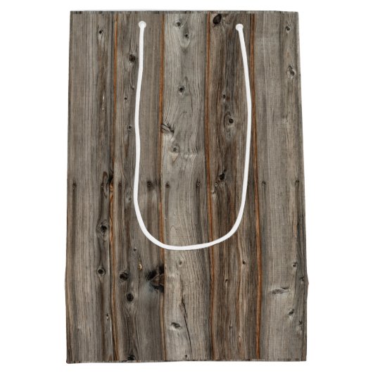 Rustikale graue Holztone mittelgroße Geschenktasch Mittlere Geschenktüte (Rückseite)