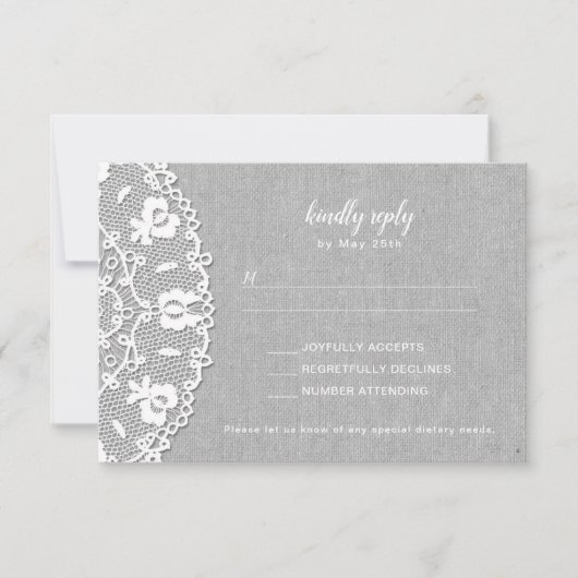 Rustikale graue Leinwand + RSVP Hochzeit Karte (Vorderseite)