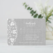 Rustikale graue Leinwand + RSVP Hochzeit Karte (Stehend Vorderseite)