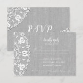 Rustikale graue Leinwand + RSVP Hochzeit Karte (Vorne/Hinten)