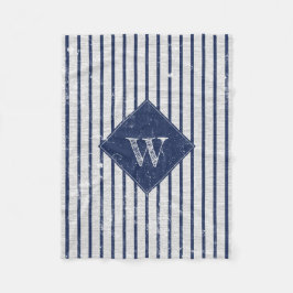 Rustikale graue Linen und Navy Blue Stripes Monogr Fleecedecke