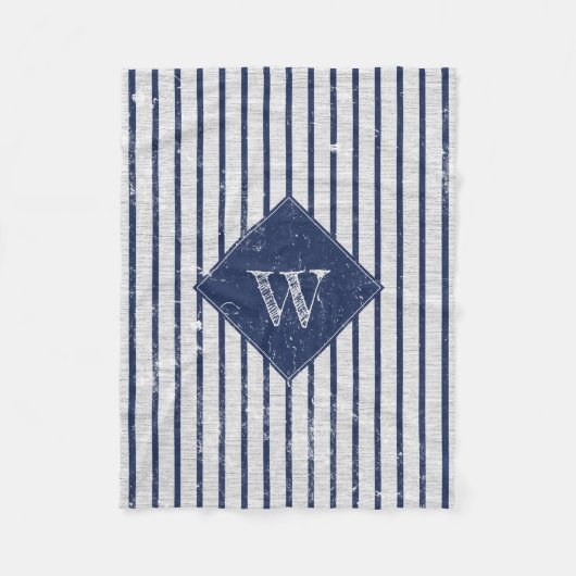 Rustikale graue Linen und Navy Blue Stripes Monogr Fleecedecke (Vorderseite)