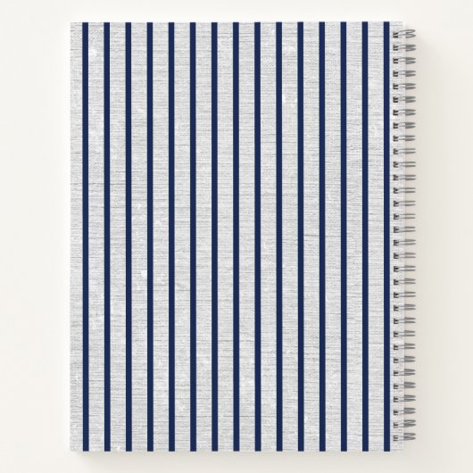 Rustikale graue Linen und Navy Blue Stripes Monogr Notizblock (Rückseite)