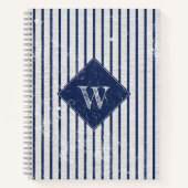 Rustikale graue Linen und Navy Blue Stripes Monogr Notizblock (Vorderseite)