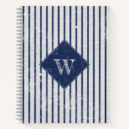 Rustikale graue Linen und Navy Blue Stripes Monogr Notizblock