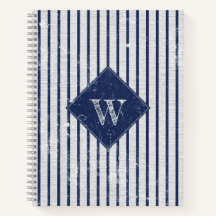 Rustikale graue Linen und Navy Blue Stripes Monogr Notizblock