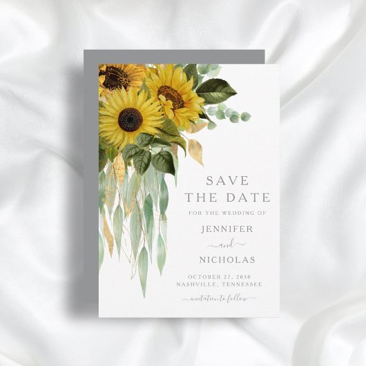 Rustikale graue Sonnenblumen Save The Date