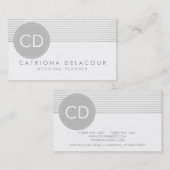 Rustikale graue Streifen Circle Monogram Business Visitenkarte (Vorne/Hinten)