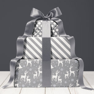 Rustikale graue Waldhirsche und Schneeblumenschmuc Geschenkpapier Set